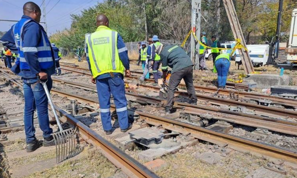 Metrorail at the Hercules derailment site working to ensure that the rail line is safe. Photo: Facebook