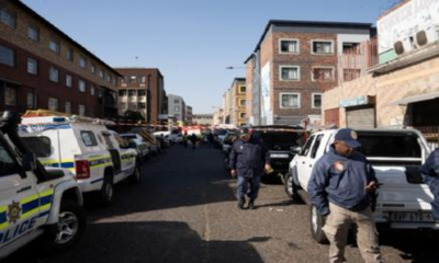 Police at the scene of the Johannesburg CBD building fire.